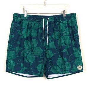 Ron Jon Men's Blue and Green Floral Swim Trunks XXL